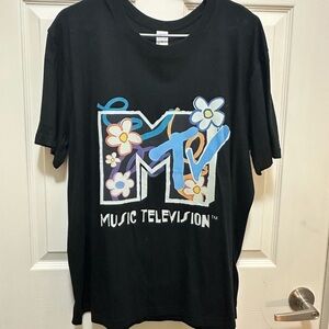 MTV Black Short Sleeve Tee with Multicolor Logo